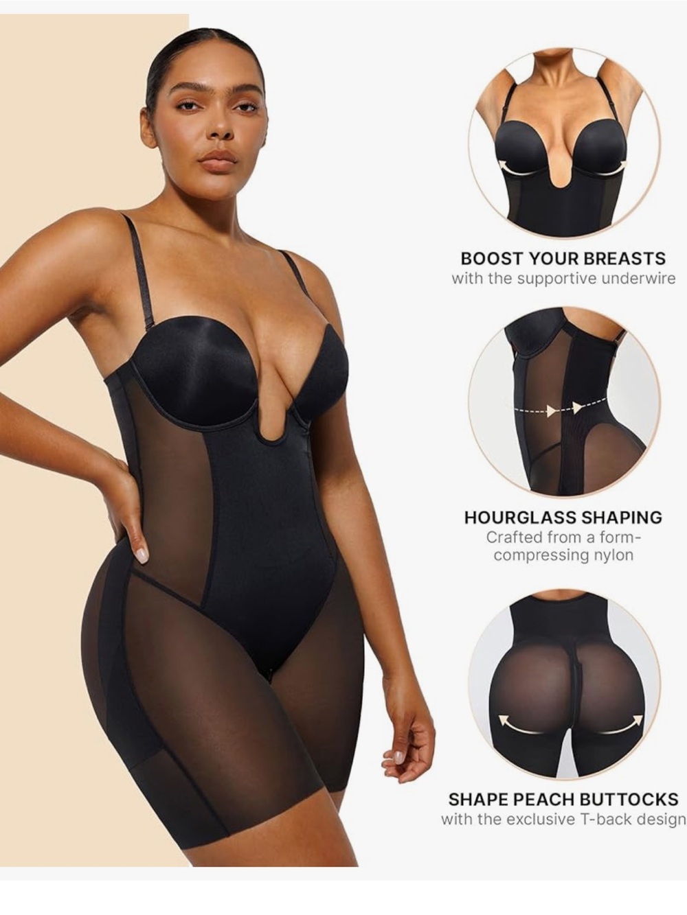SHAPELLX Strapless Shapewear Deep Plunge Corset Tummy Control Bodysuit Shaper
